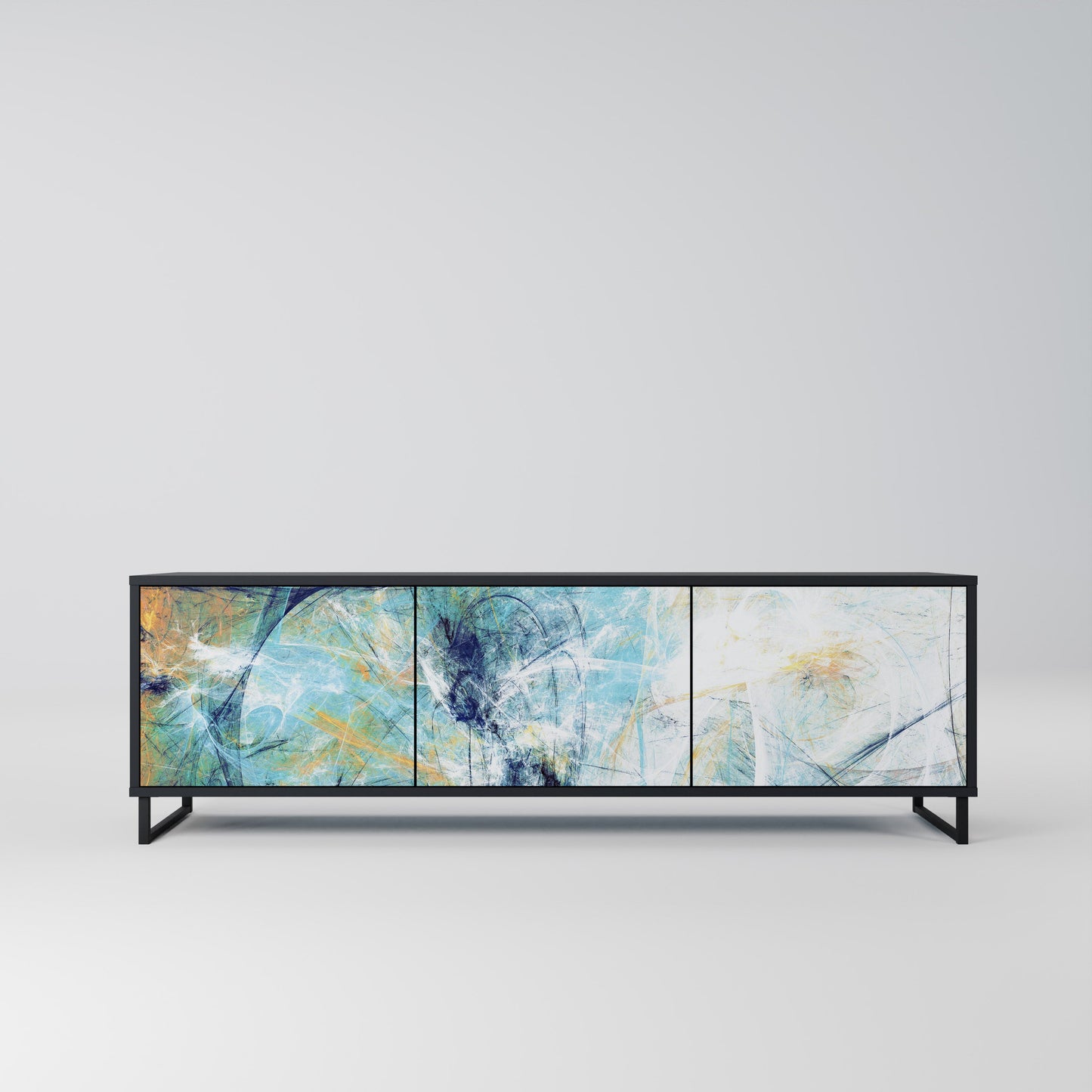 ABSTRACT THOUGHTS TV-bänk med 3 dörrar i svart finish