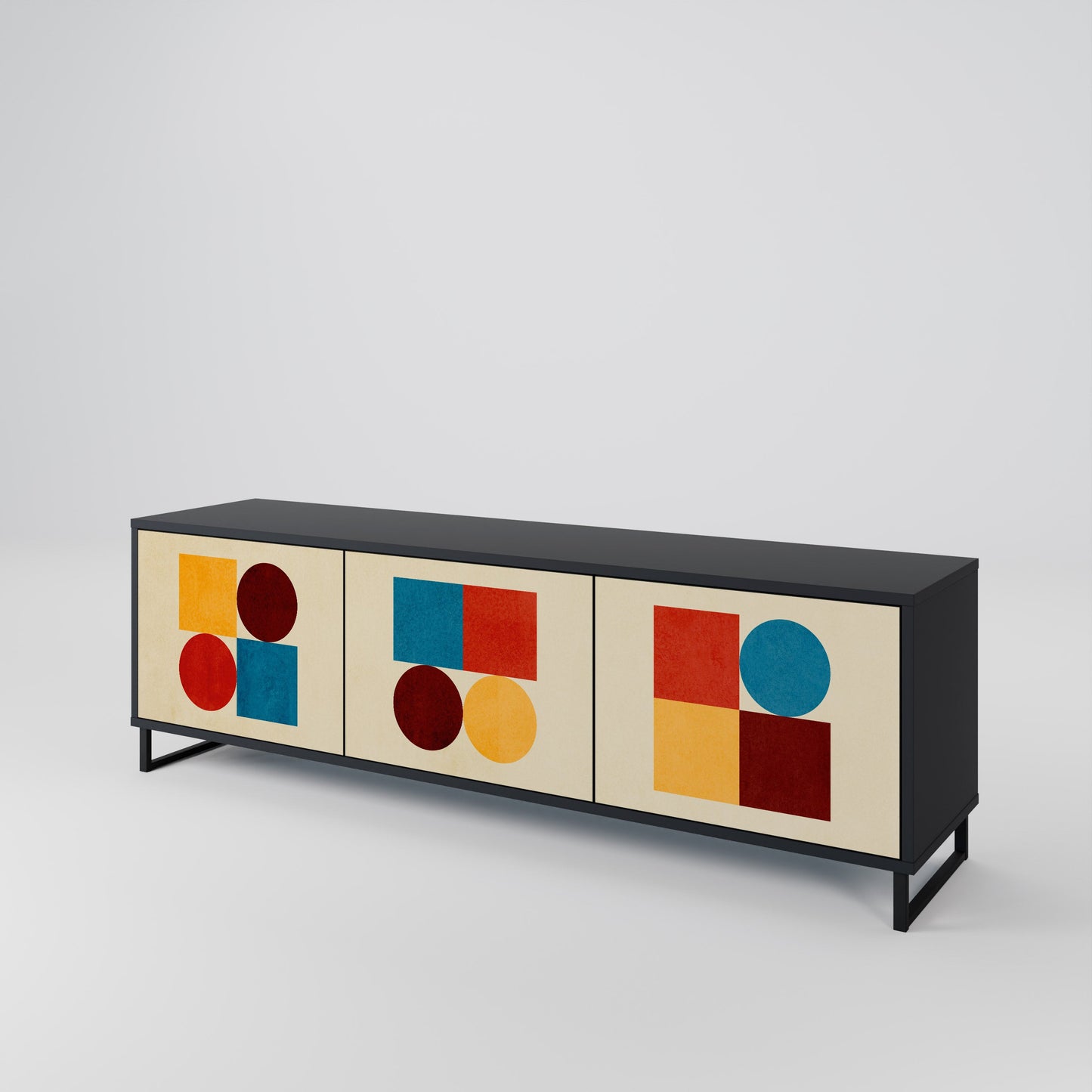 GEOMETRIC PUZZLE 3-Door TV Stand in Black Finish