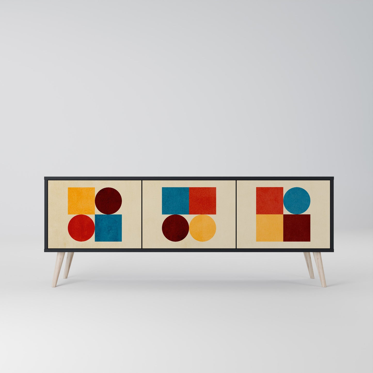 GEOMETRIC PUZZLE 3-Door TV Stand in Black Finish