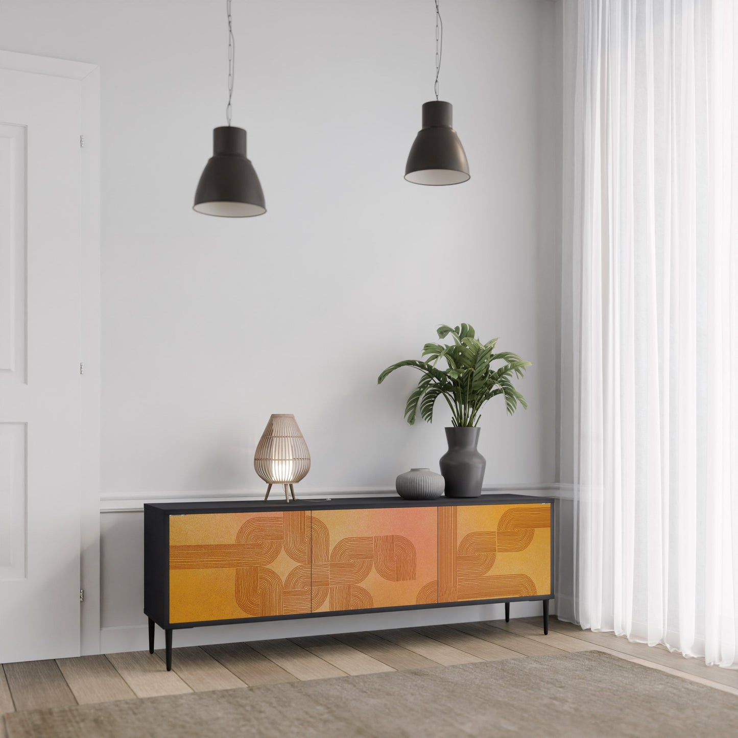 STRENGTHENING RELATION 3-Door TV Stand in Black Finish