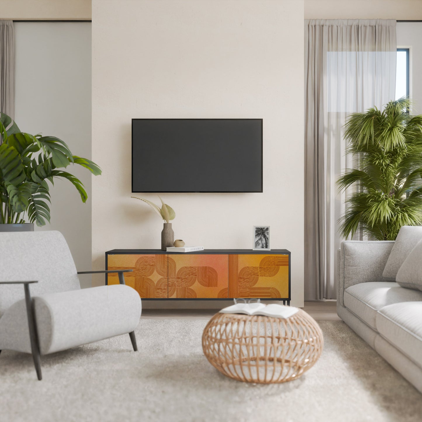 STRENGTHENING RELATION 3-Door TV Stand in Black Finish