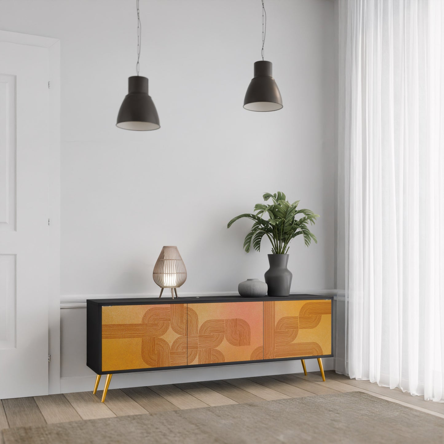 STRENGTHENING RELATION 3-Door TV Stand in Black Finish