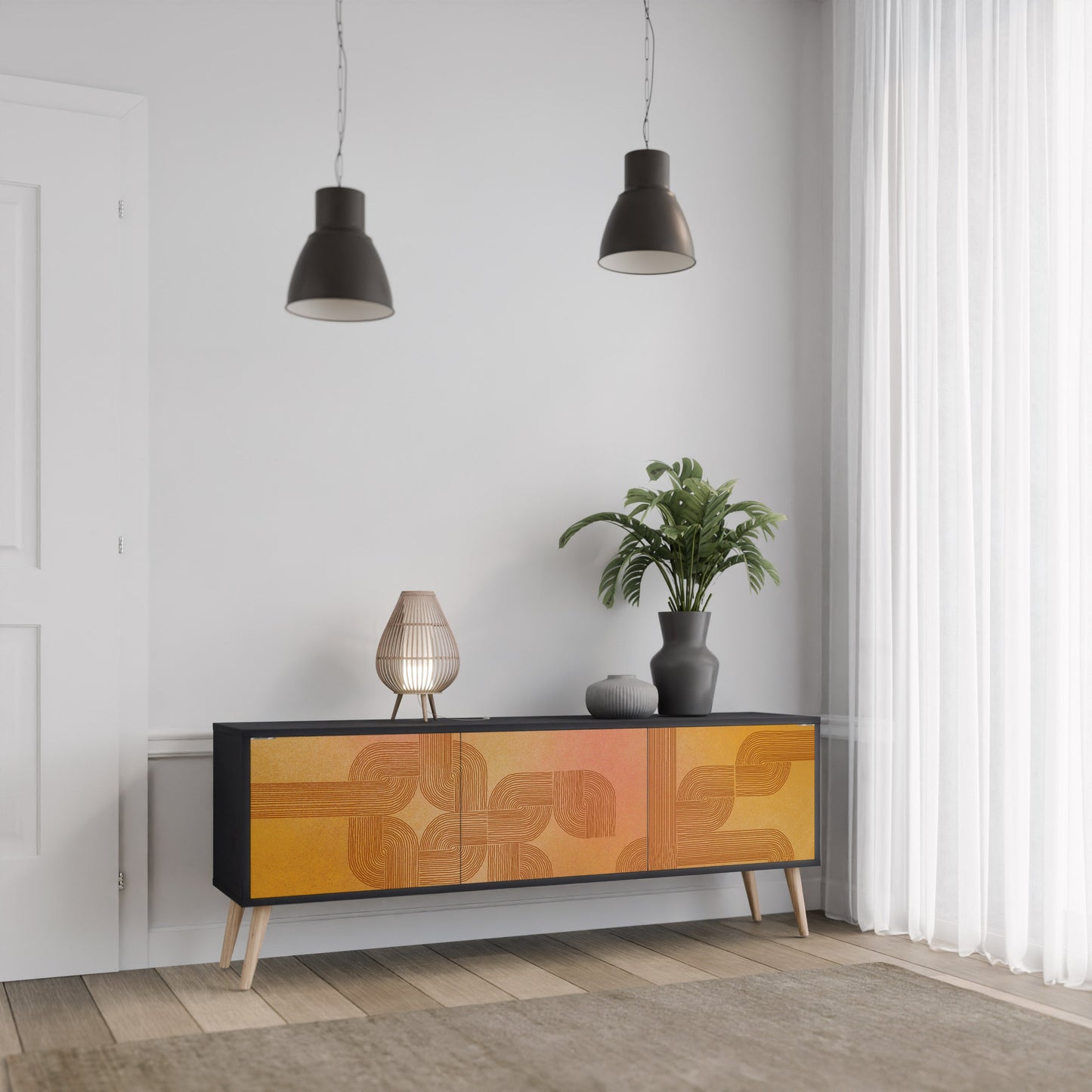 STRENGTHENING RELATION 3-Door TV Stand in Black Finish