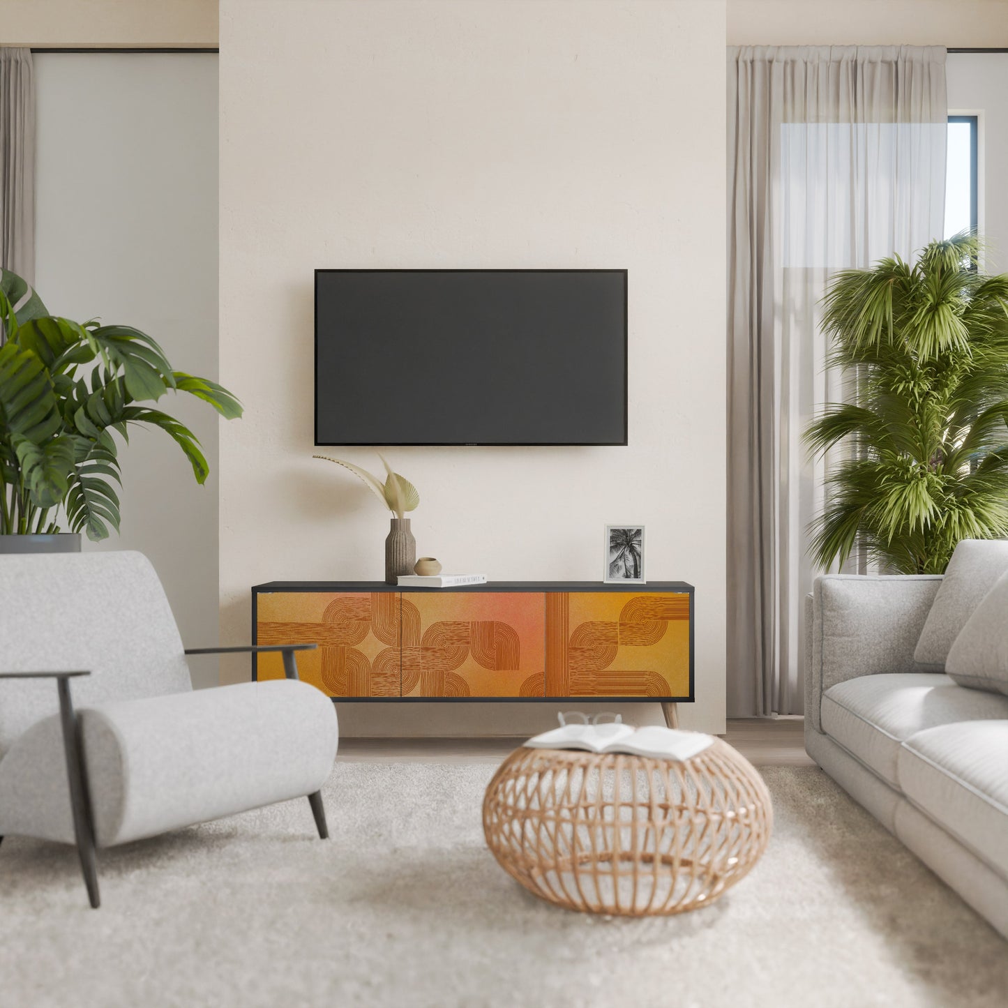 STRENGTHENING RELATION 3-Door TV Stand in Black Finish