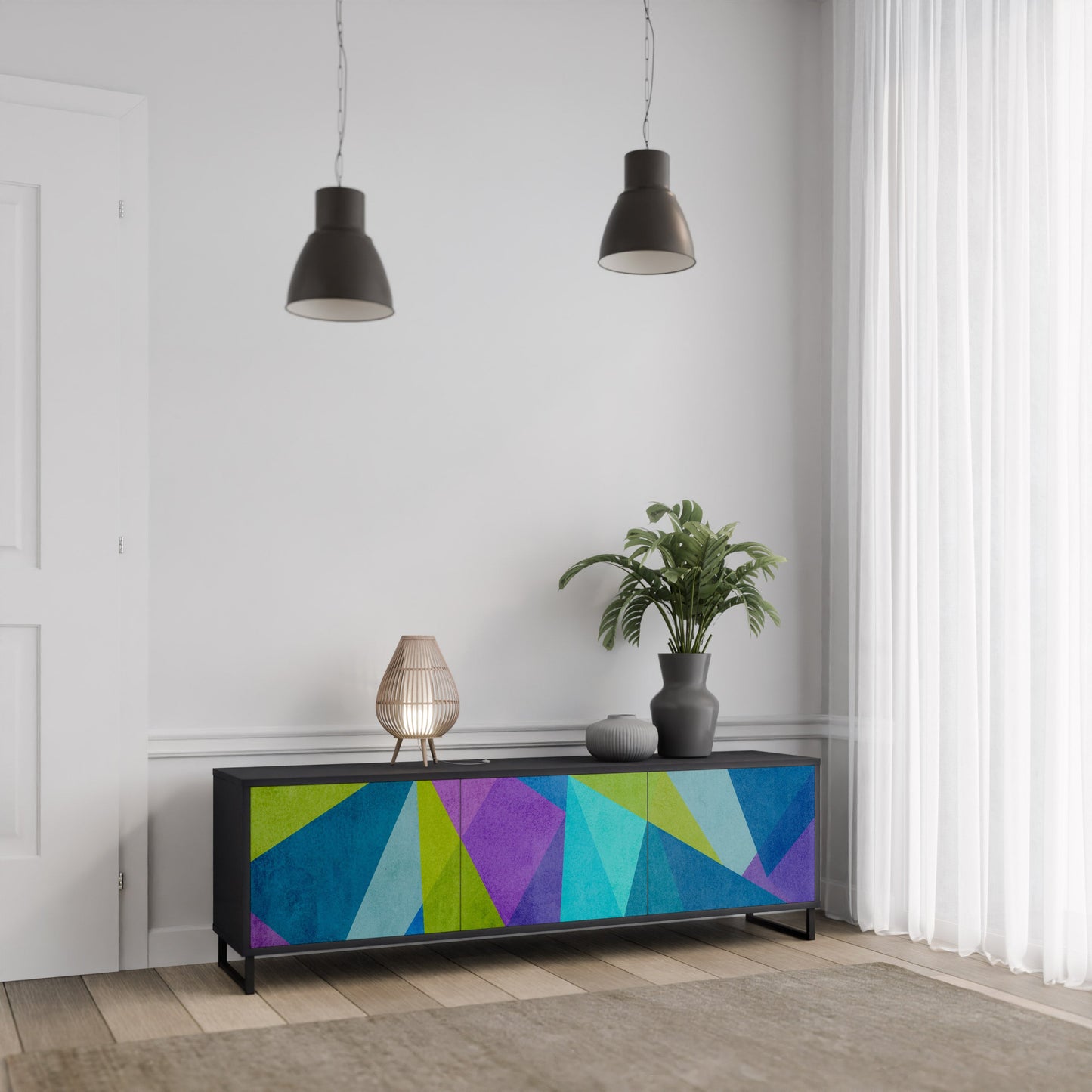 COLD SHOWCASE 3-Door TV Stand in Black Finish