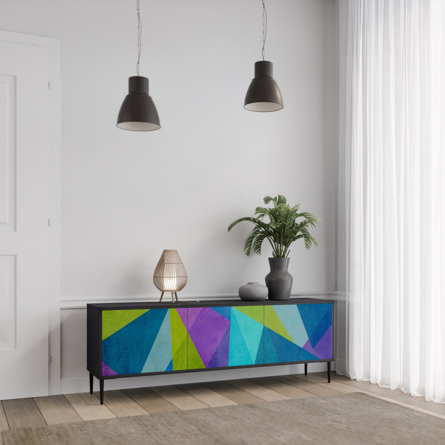 COLD SHOWCASE 3-Door TV Stand in Black Finish