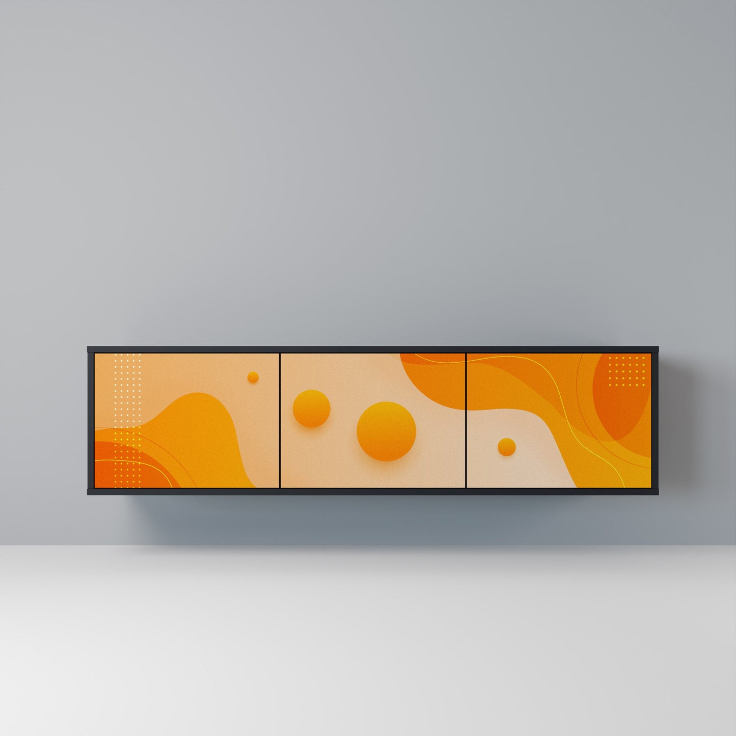 ORANGE ARRANGEMENT TV-bänk med 3 dörrar i svart finish