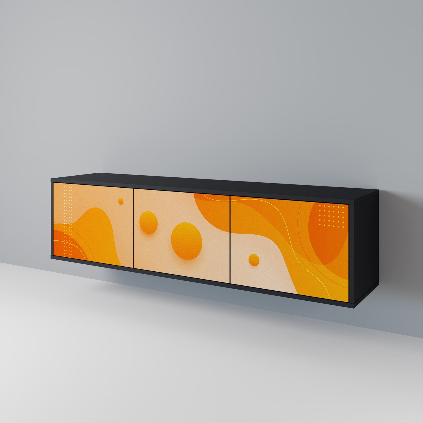 ORANGE ARRANGEMENT TV-bänk med 3 dörrar i svart finish
