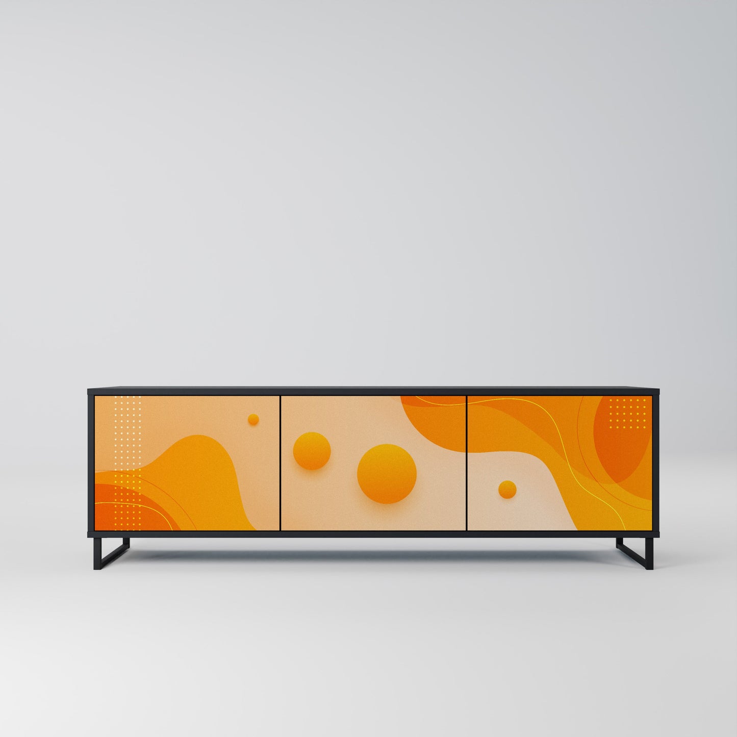 ORANGE ARRANGEMENT TV-bänk med 3 dörrar i svart finish