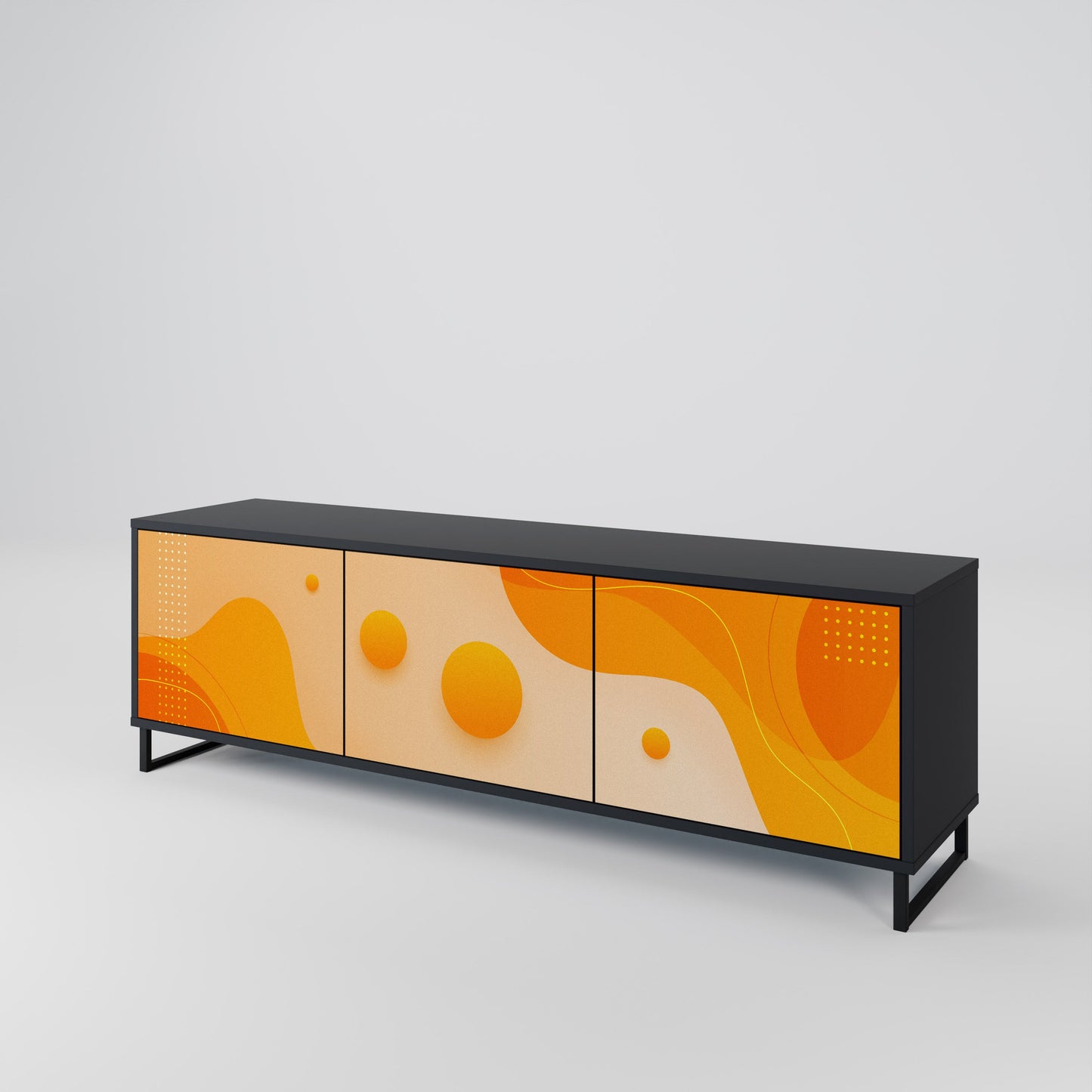 ORANGE ARRANGEMENT TV-bänk med 3 dörrar i svart finish