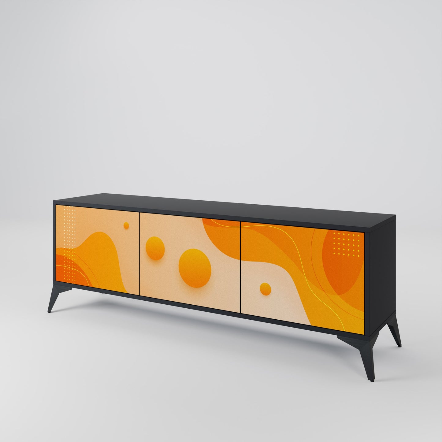 ORANGE ARRANGEMENT TV-bänk med 3 dörrar i svart finish