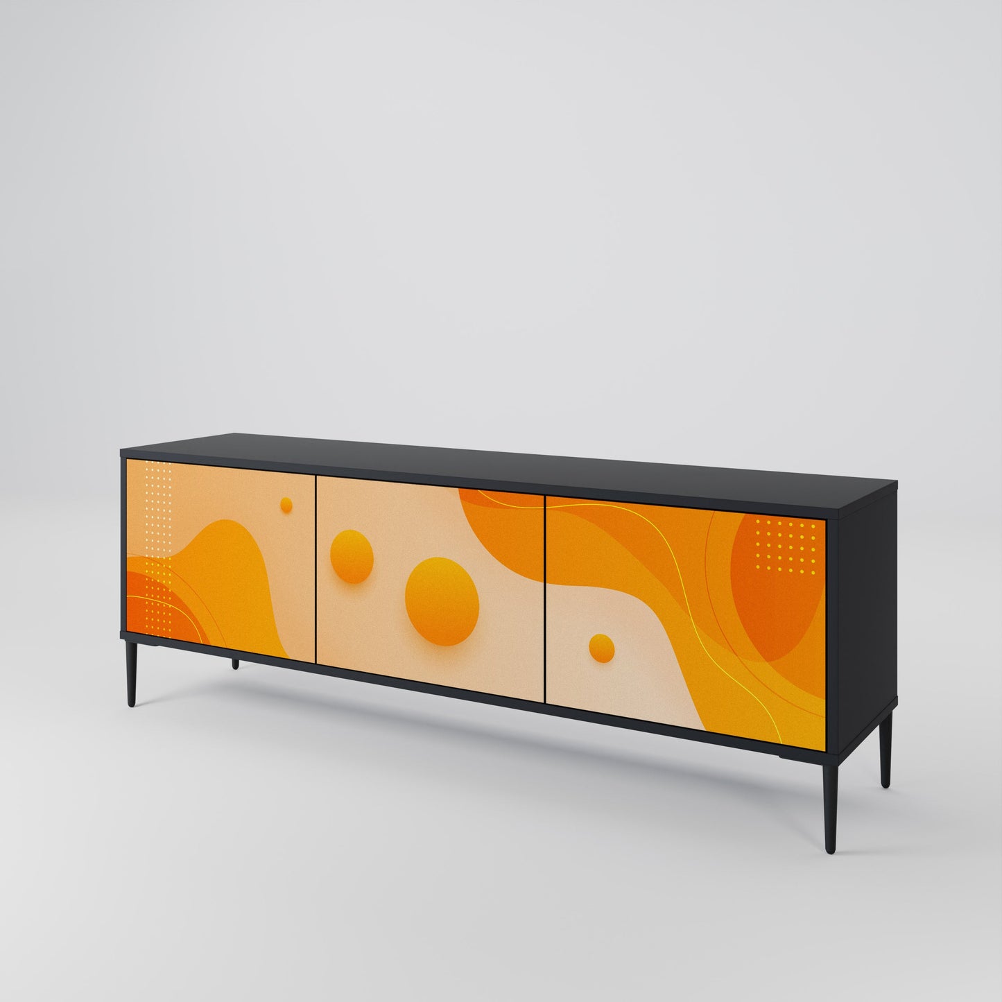 ORANGE ARRANGEMENT TV-bänk med 3 dörrar i svart finish