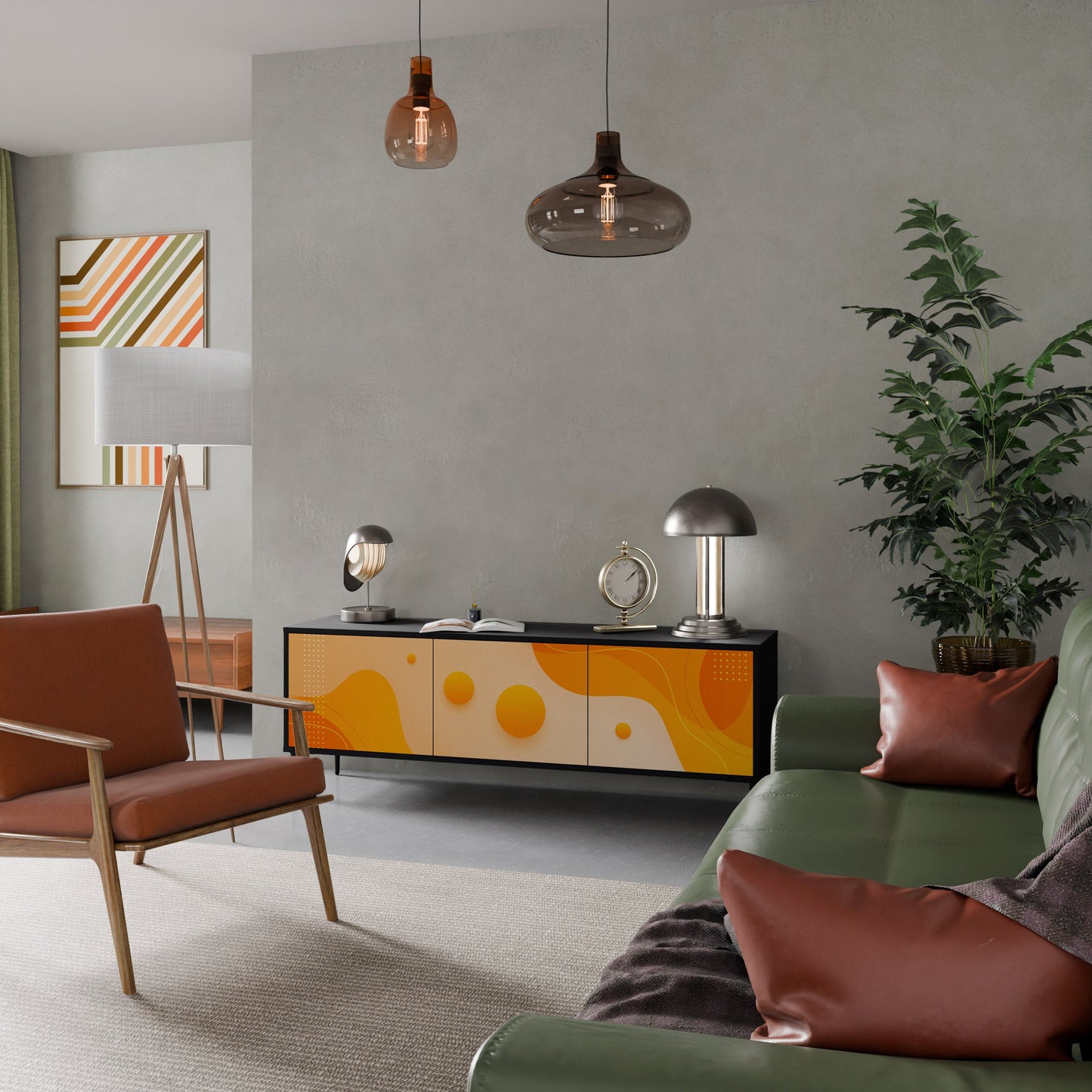ORANGE ARRANGEMENT TV-bänk med 3 dörrar i svart finish