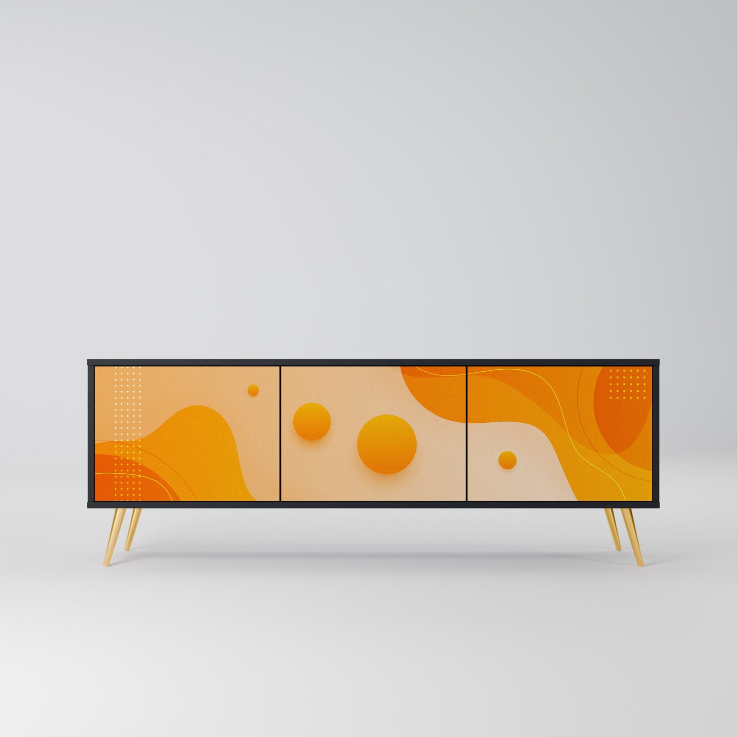 ORANGE ARRANGEMENT TV-bänk med 3 dörrar i svart finish