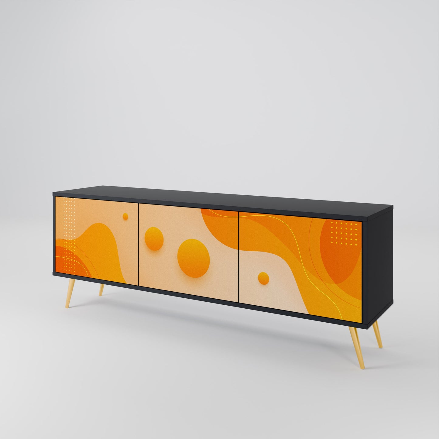 ORANGE ARRANGEMENT TV-bänk med 3 dörrar i svart finish