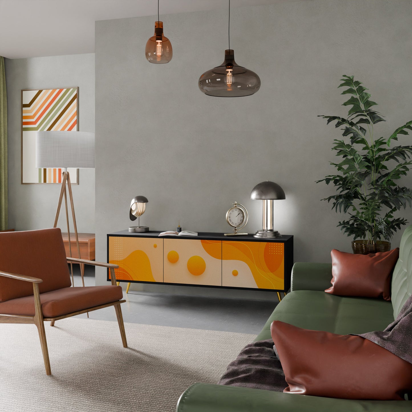 ORANGE ARRANGEMENT TV-bänk med 3 dörrar i svart finish