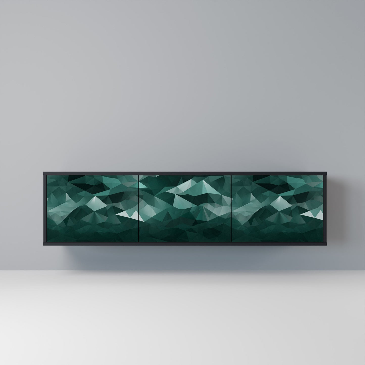 POLYGONAL SVÄVANDE TV-STÄB med 3 dörrar i svart finish