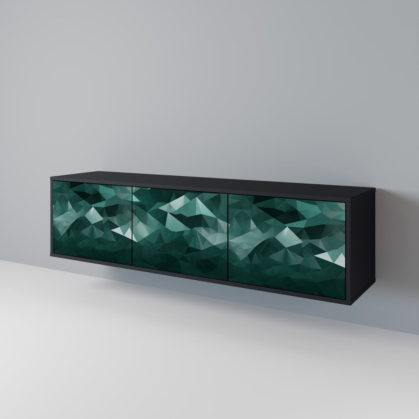 POLYGONAL SVÄVANDE TV-STÄB med 3 dörrar i svart finish