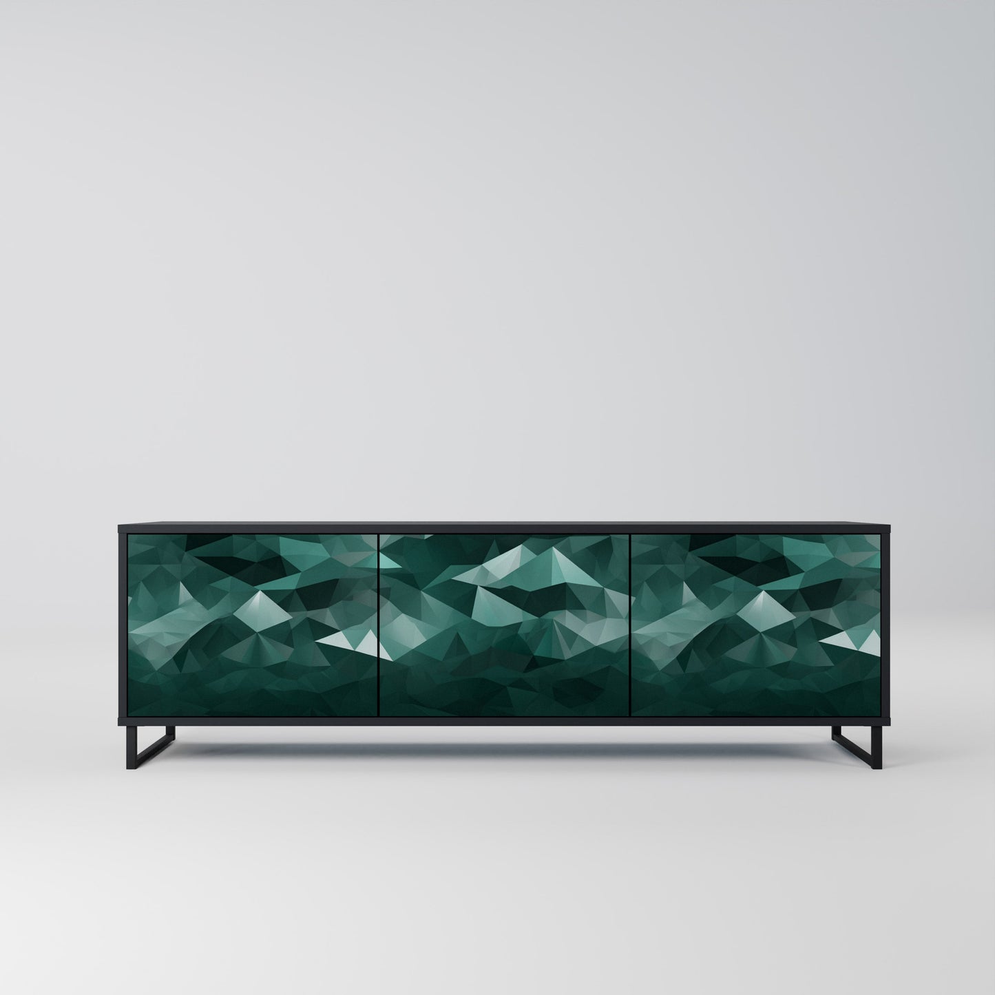 POLYGONAL SVÄVANDE TV-STÄB med 3 dörrar i svart finish