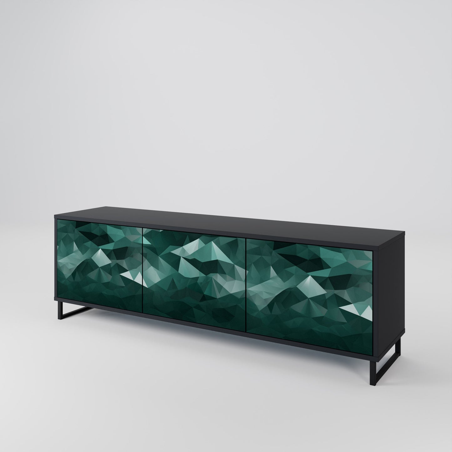 POLYGONAL SVÄVANDE TV-STÄB med 3 dörrar i svart finish