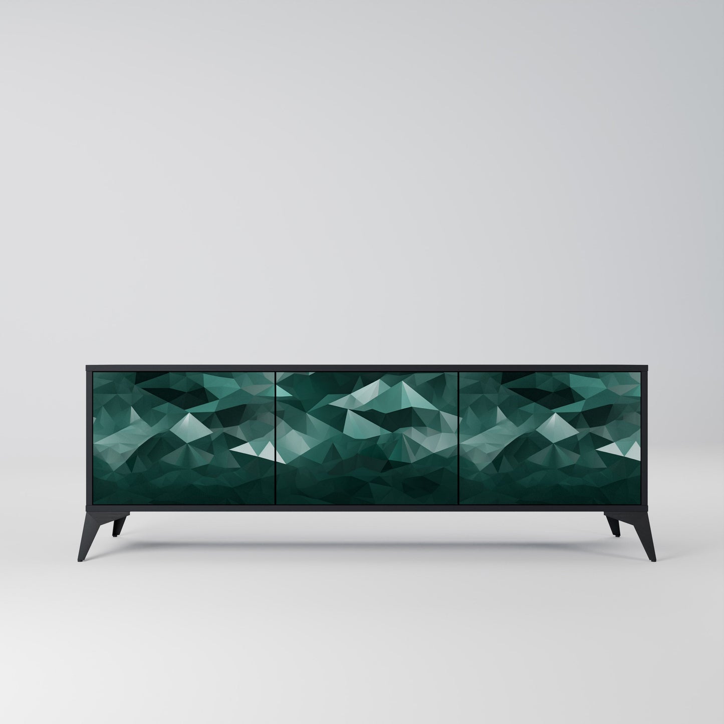 POLYGONAL SVÄVANDE TV-STÄB med 3 dörrar i svart finish