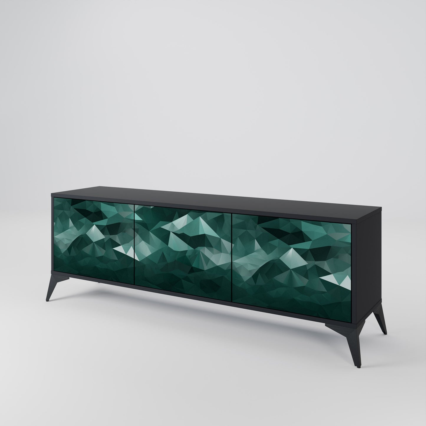 POLYGONAL SVÄVANDE TV-STÄB med 3 dörrar i svart finish