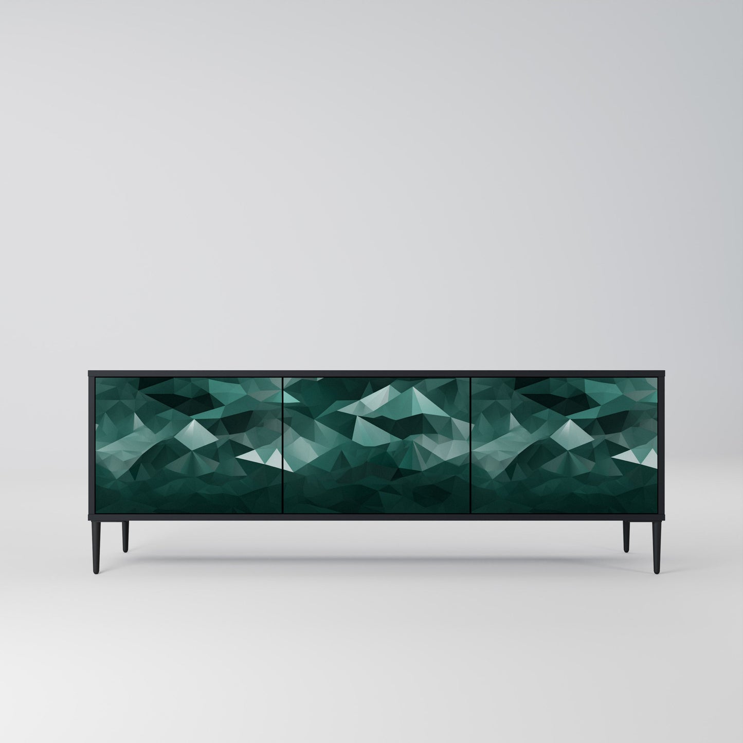 POLYGONAL SVÄVANDE TV-STÄB med 3 dörrar i svart finish