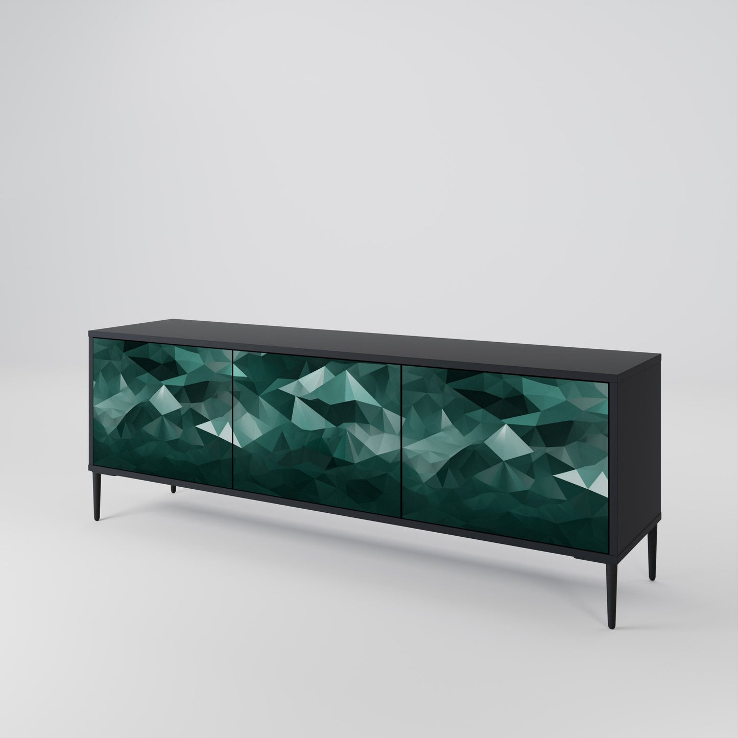 POLYGONAL SVÄVANDE TV-STÄB med 3 dörrar i svart finish