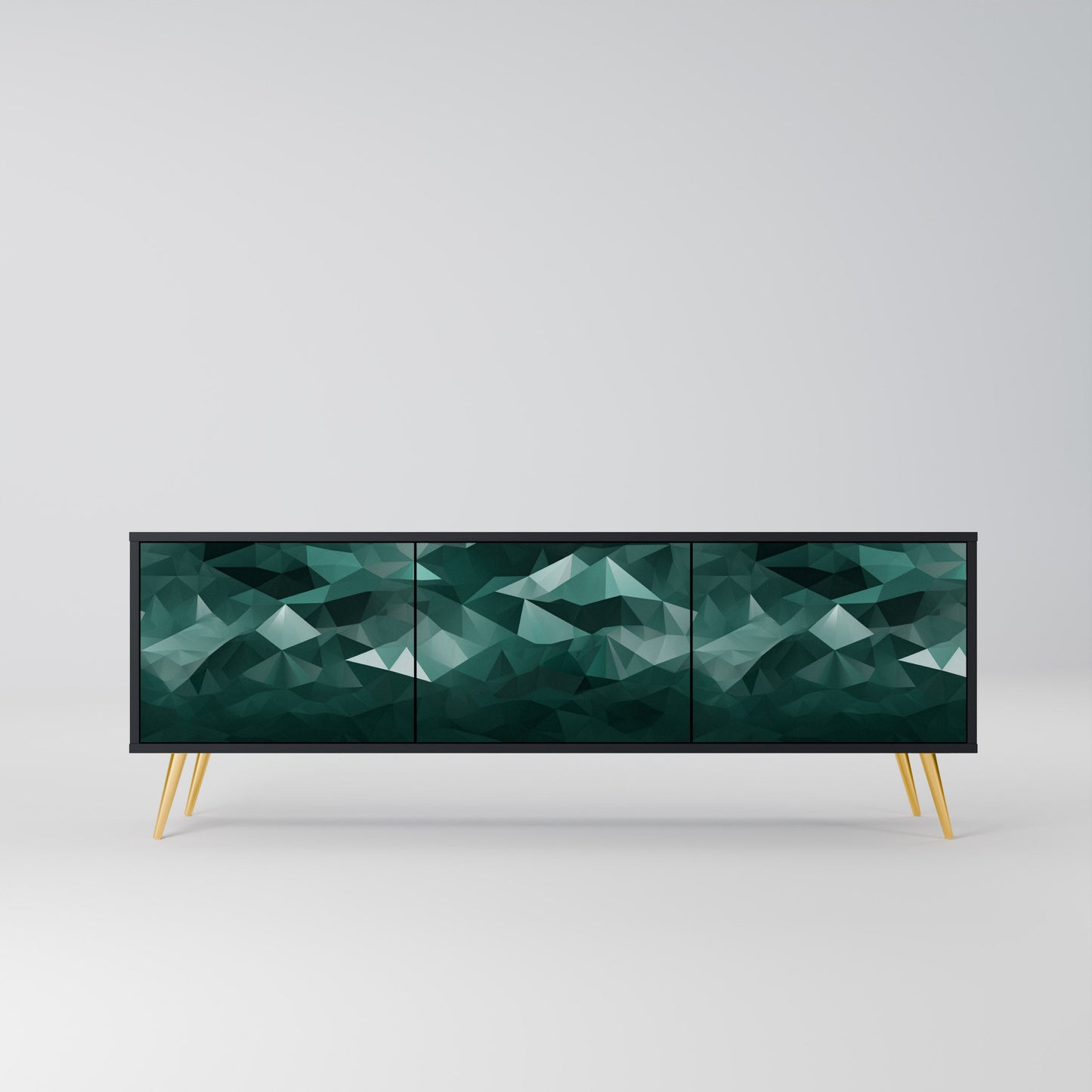 POLYGONAL SVÄVANDE TV-STÄB med 3 dörrar i svart finish