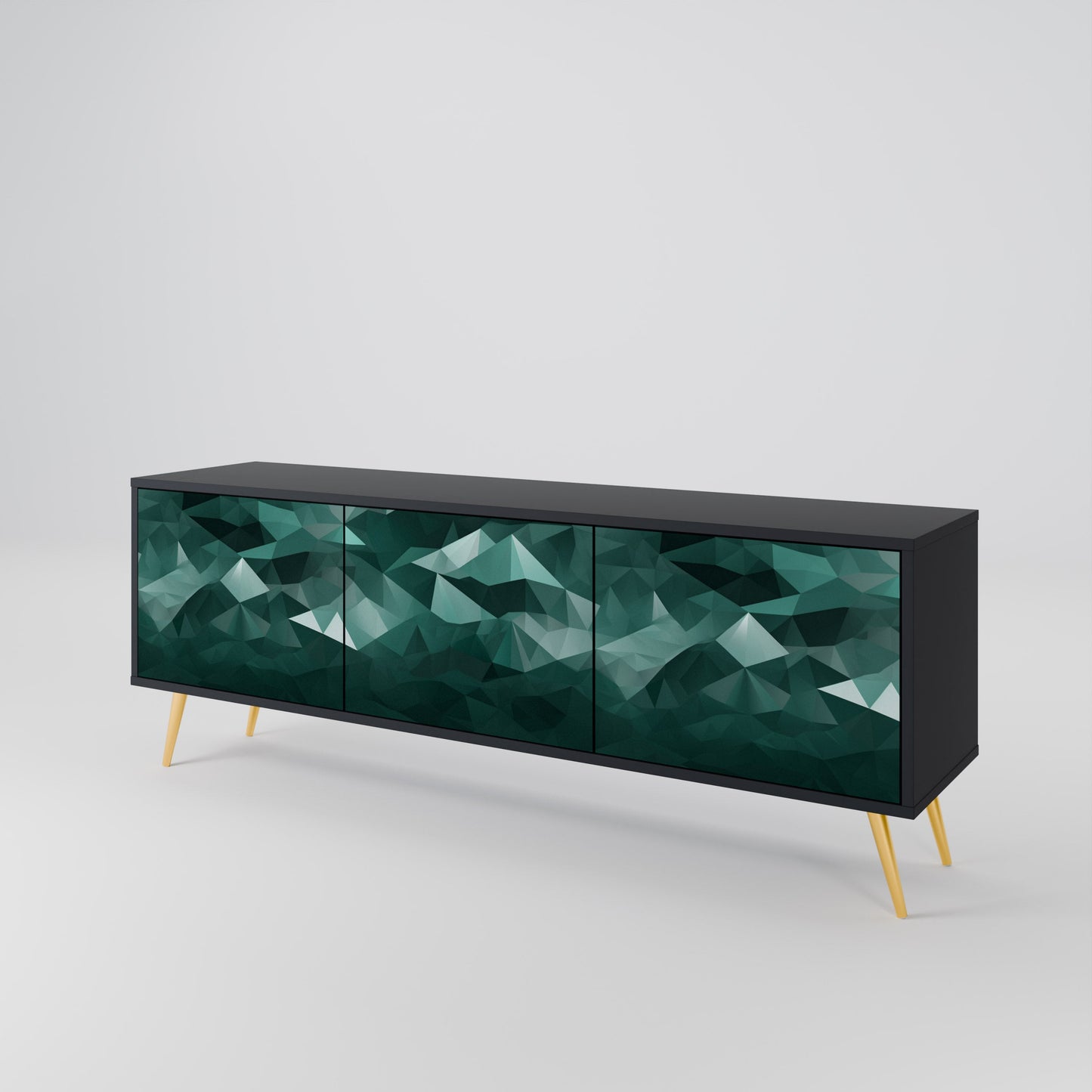 POLYGONAL SVÄVANDE TV-STÄB med 3 dörrar i svart finish