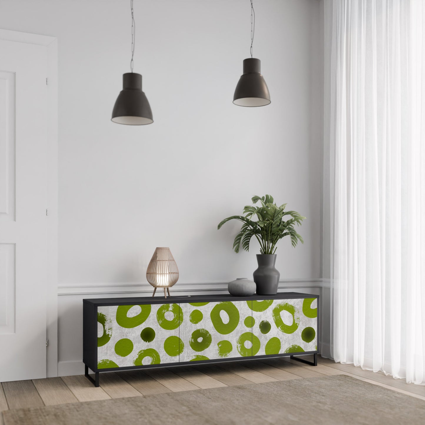 GREEN RHAPSODY TV-bänk med 3 dörrar i svart finish