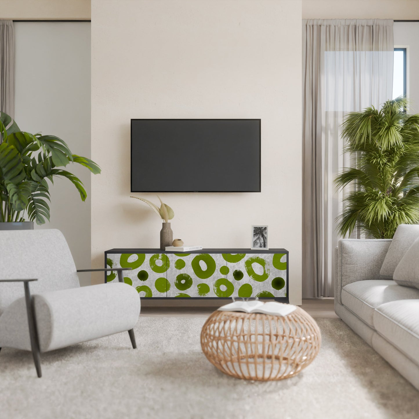 GREEN RHAPSODY TV-bänk med 3 dörrar i svart finish