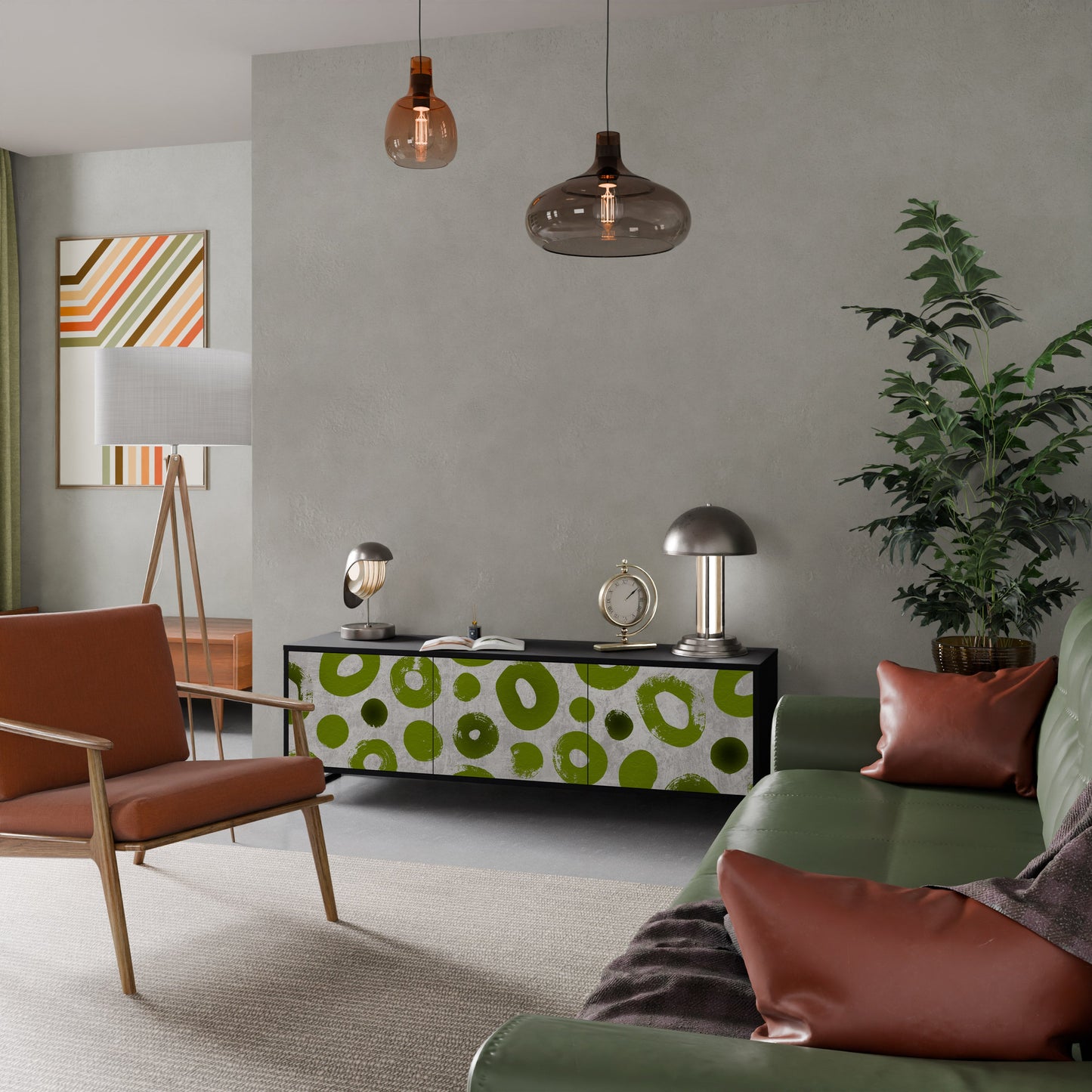 GREEN RHAPSODY TV-bänk med 3 dörrar i svart finish