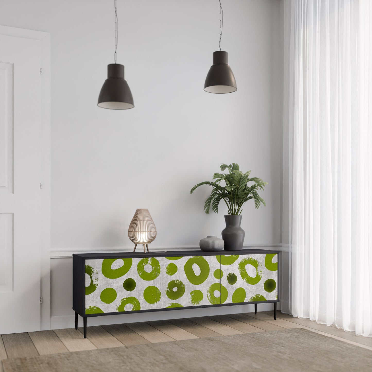 GREEN RHAPSODY TV-bänk med 3 dörrar i svart finish