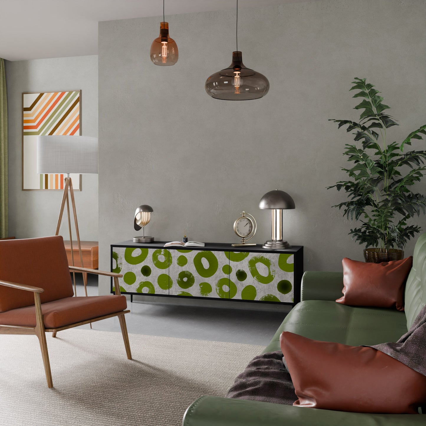 GREEN RHAPSODY TV-bänk med 3 dörrar i svart finish