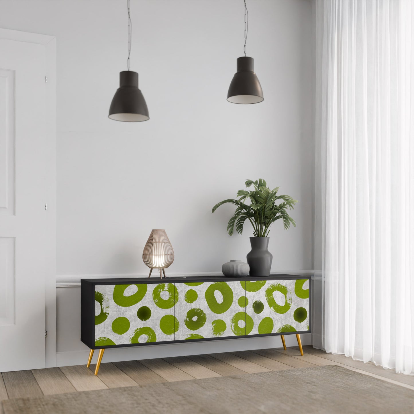 GREEN RHAPSODY TV-bänk med 3 dörrar i svart finish