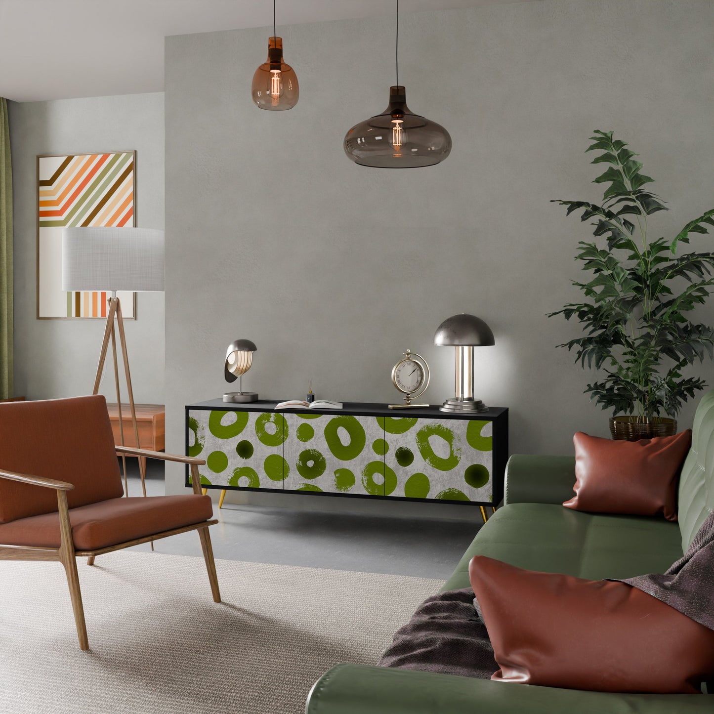 GREEN RHAPSODY TV-bänk med 3 dörrar i svart finish