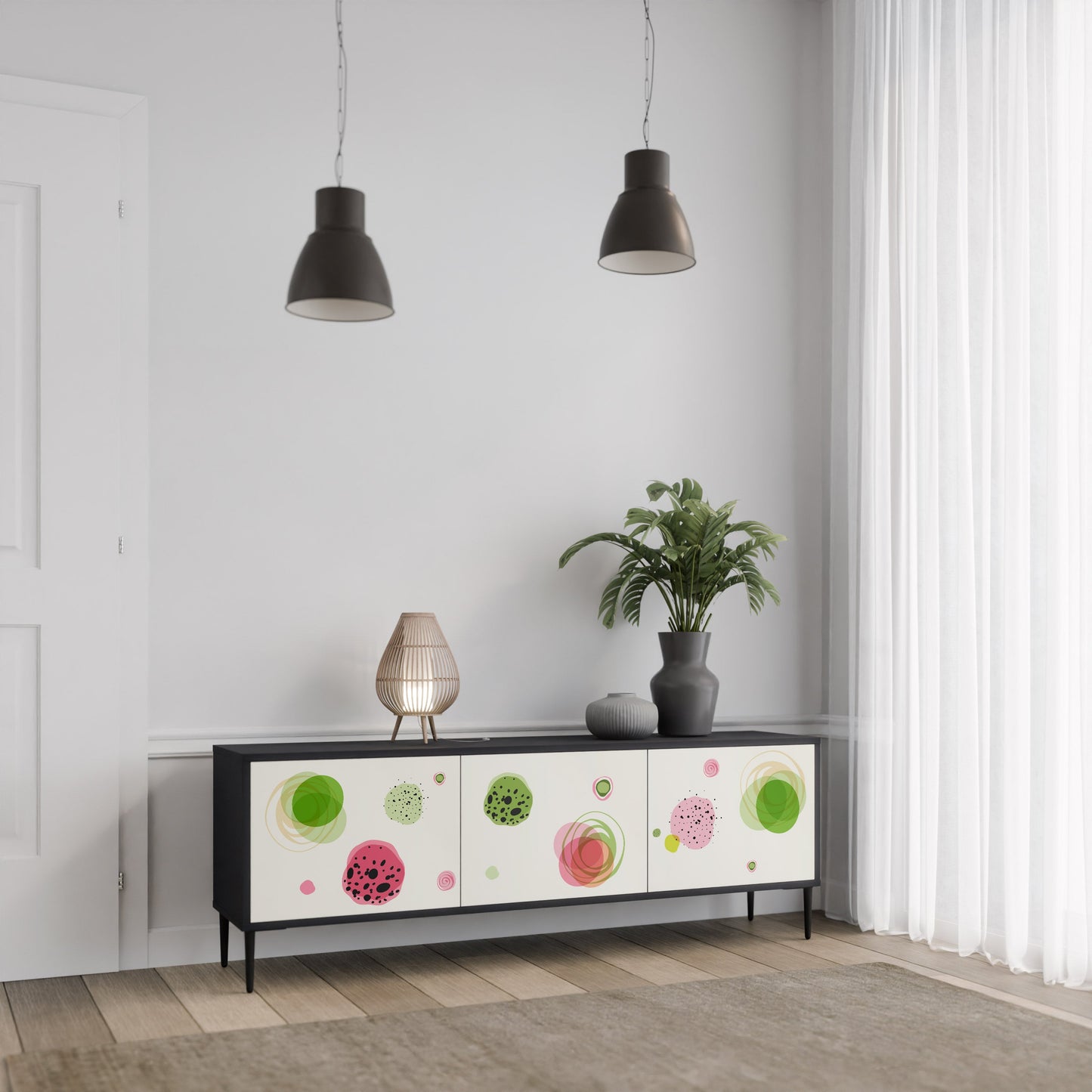 COLORFUL COSMOS TV-bänk med 3 dörrar i svart finish