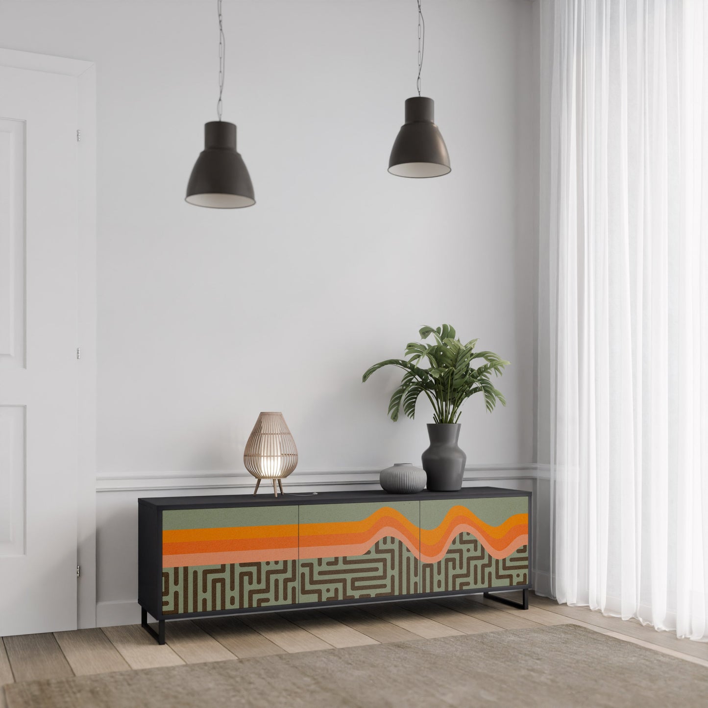 SIMPLE SOLUTIONS 3-Door TV Stand in Black Finish