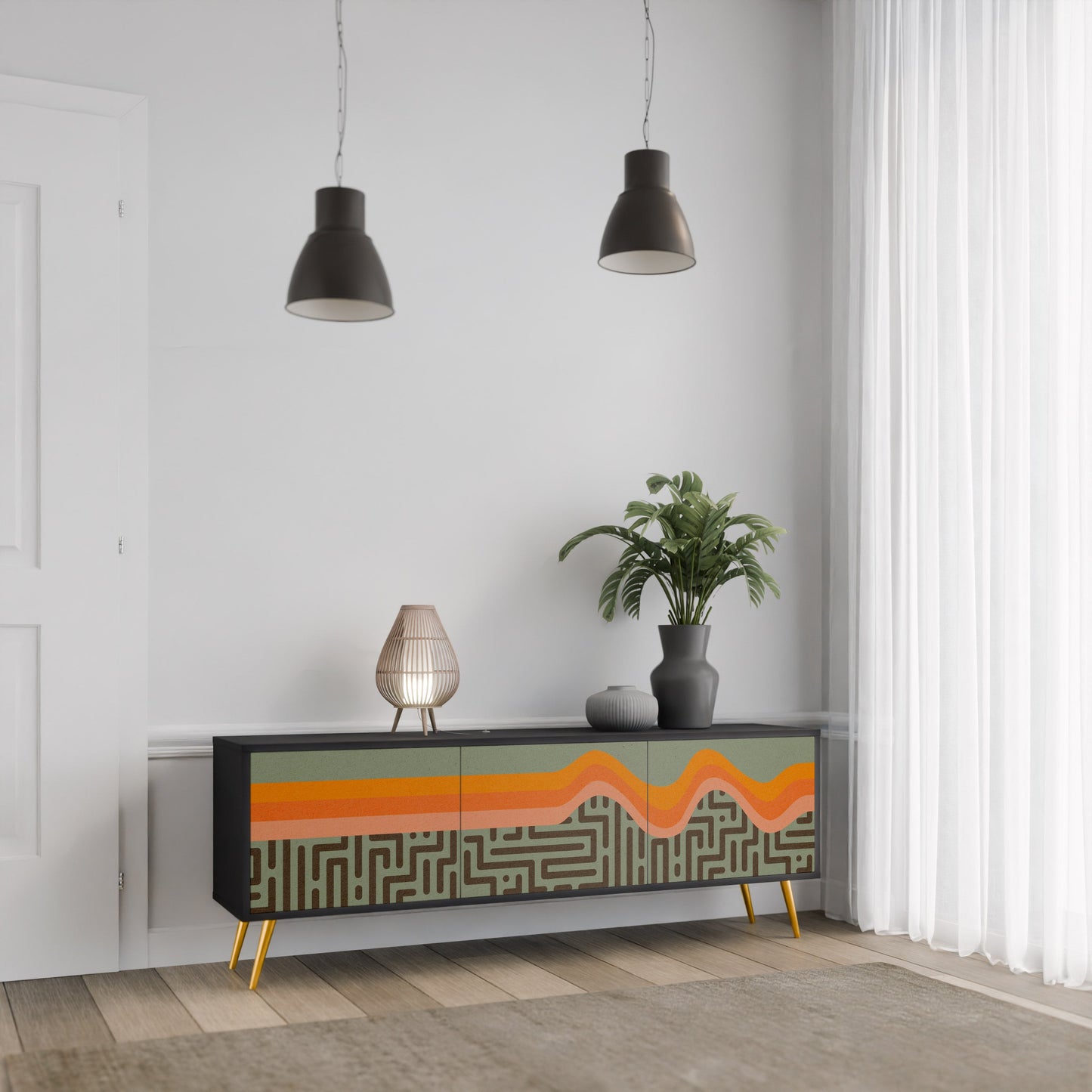 SIMPLE SOLUTIONS 3-Door TV Stand in Black Finish