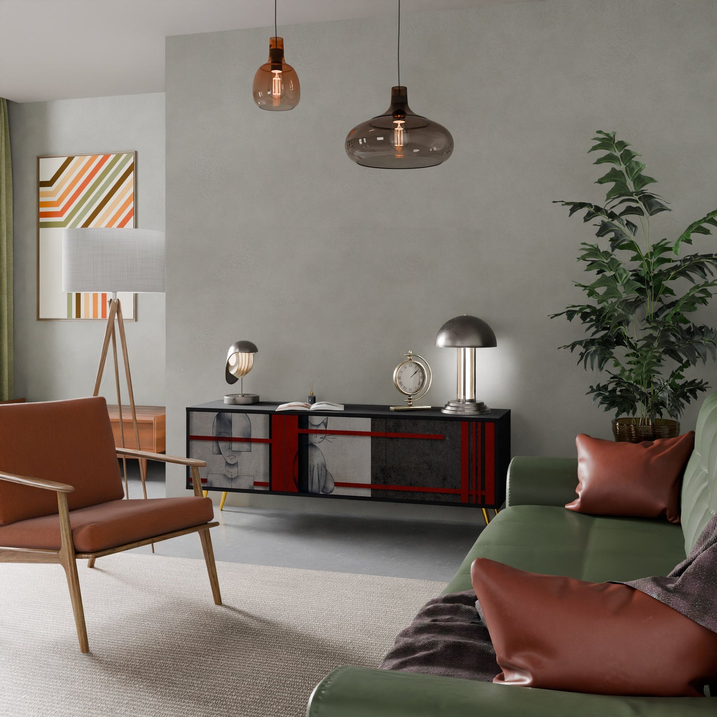 GRAY FIGURES TV-bänk med 3 dörrar i svart finish