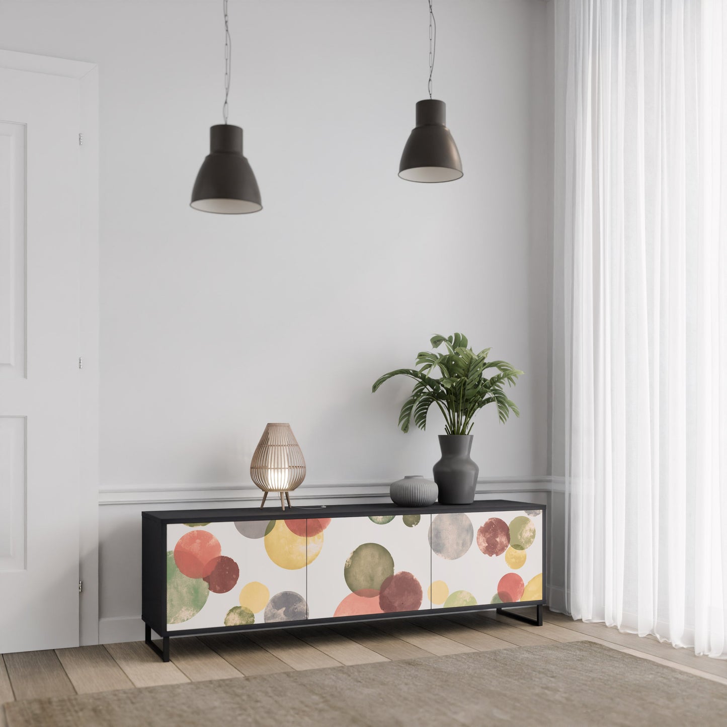 FLEENING HAPPINESS TV-bänk med 3 dörrar i svart finish