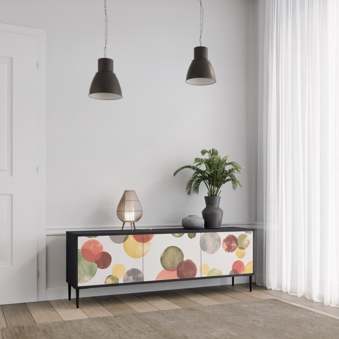 FLEENING HAPPINESS TV-bänk med 3 dörrar i svart finish