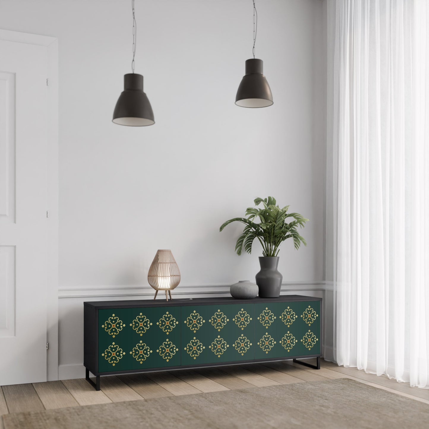 ROYAL MEDALLION TV-bänk med 3 dörrar i svart finish