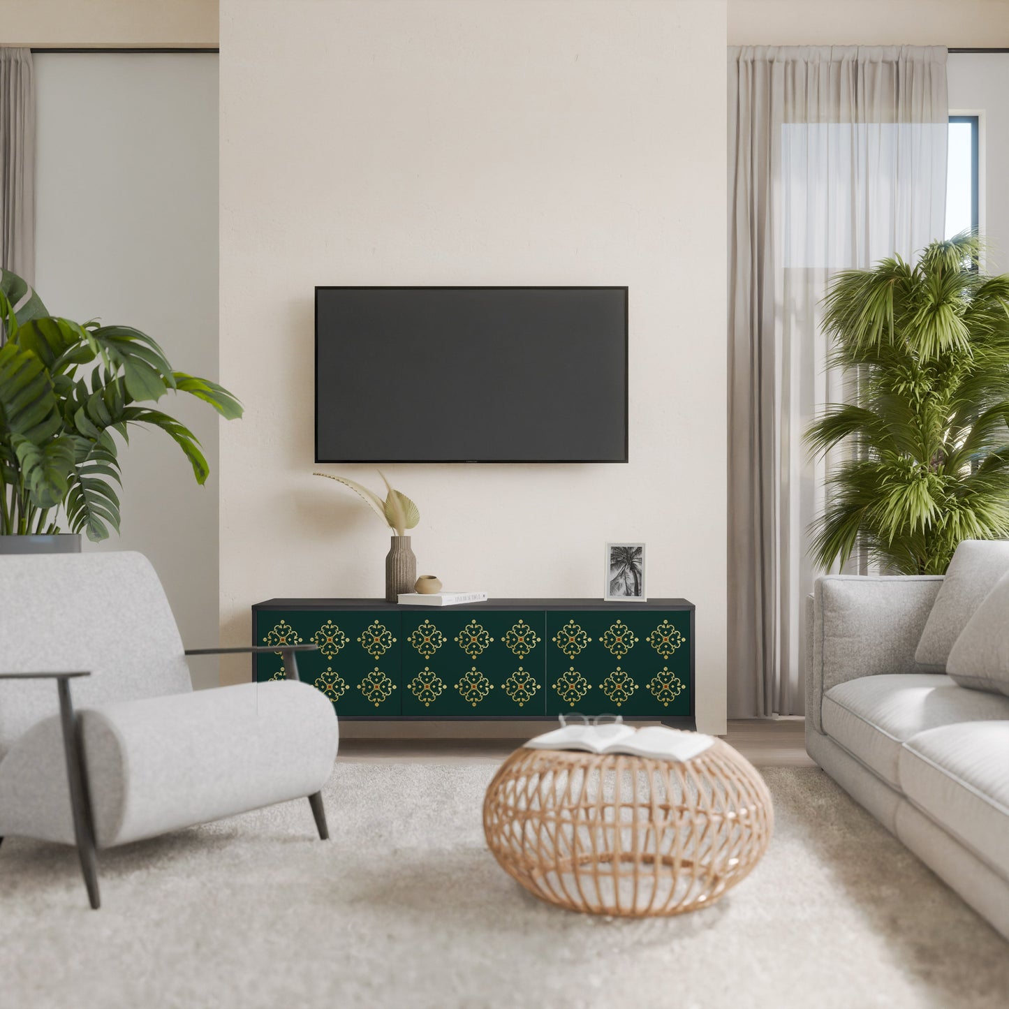 ROYAL MEDALLION TV-bänk med 3 dörrar i svart finish