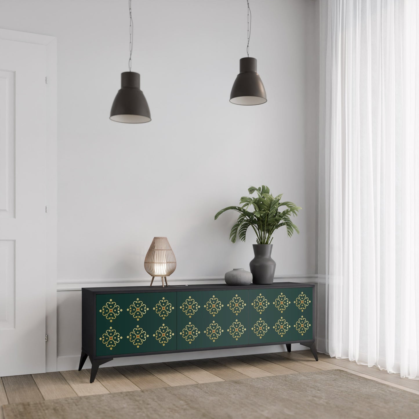 ROYAL MEDALLION TV-bänk med 3 dörrar i svart finish