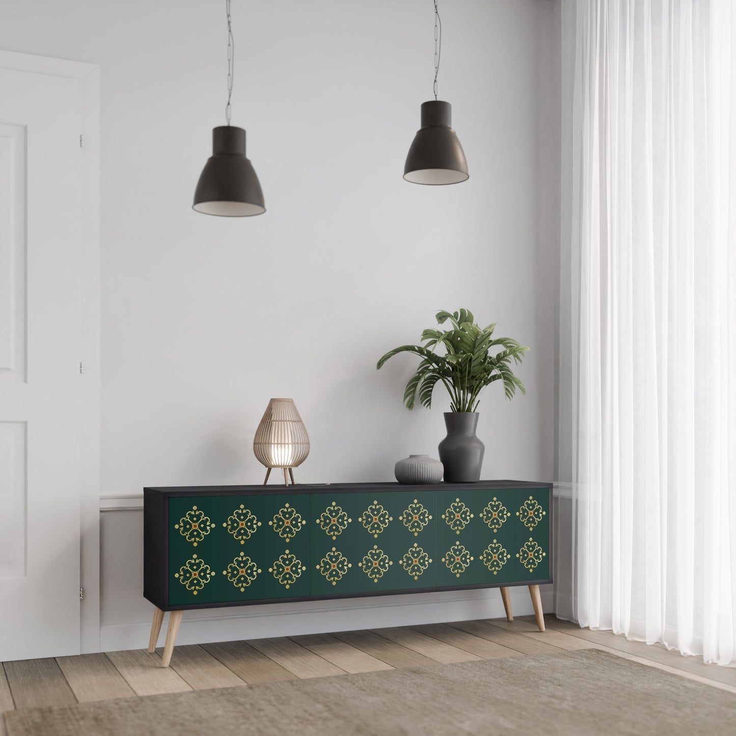 ROYAL MEDALLION TV-bänk med 3 dörrar i svart finish