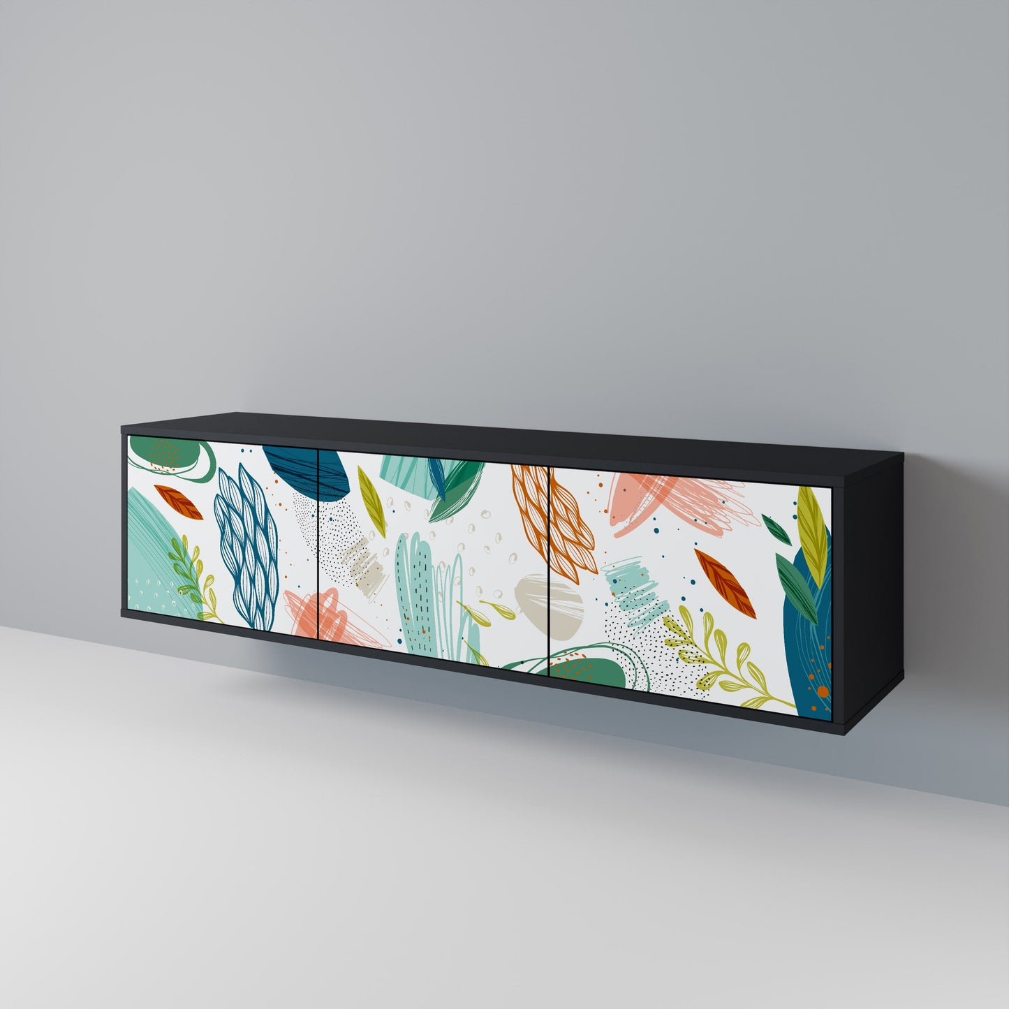 BOTANICAL HURRICANE TV-bänk med 3 dörrar i svart finish