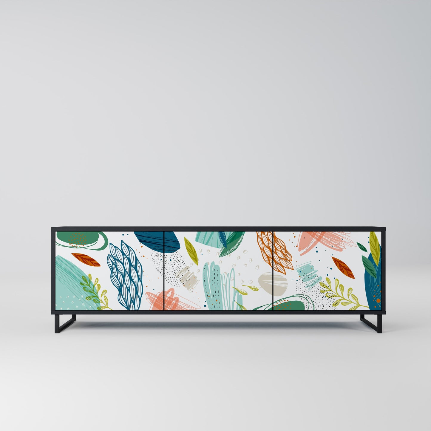 BOTANICAL HURRICANE TV-bänk med 3 dörrar i svart finish
