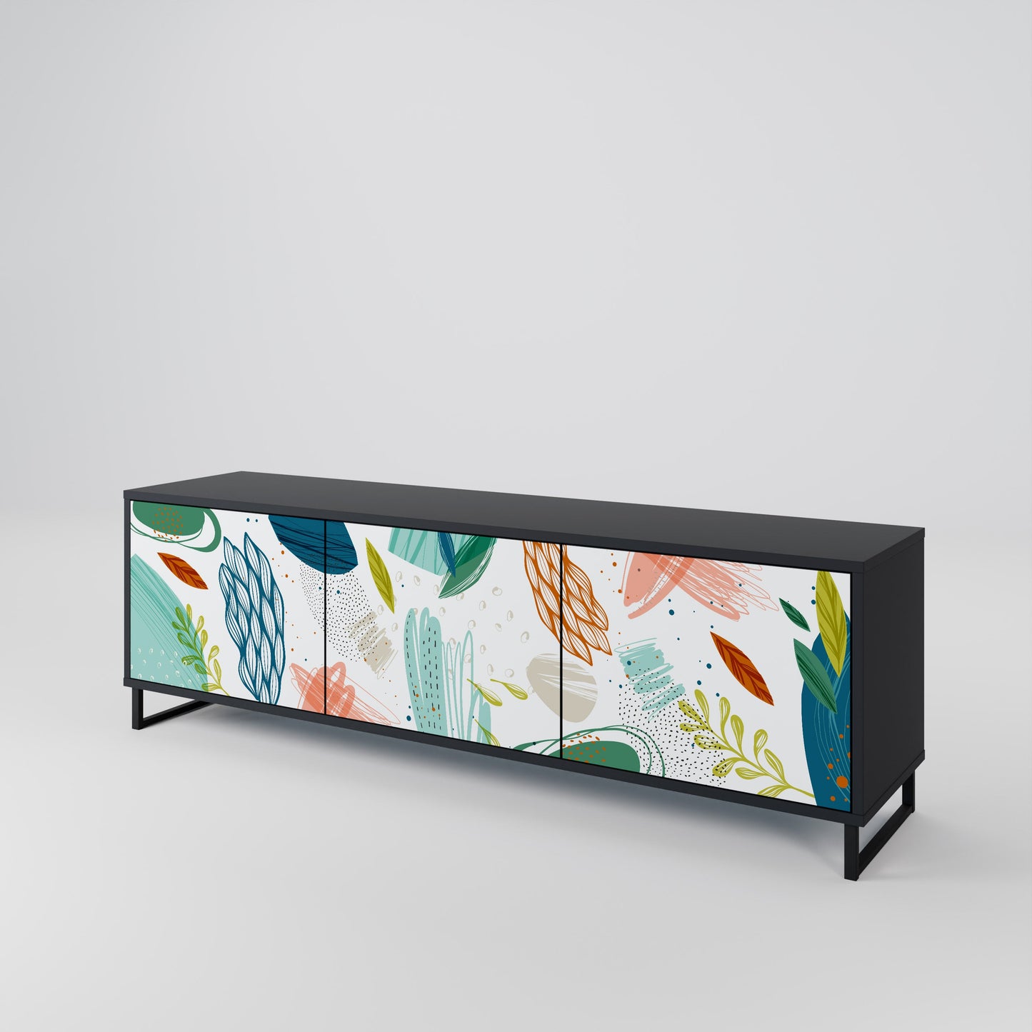 BOTANICAL HURRICANE TV-bänk med 3 dörrar i svart finish